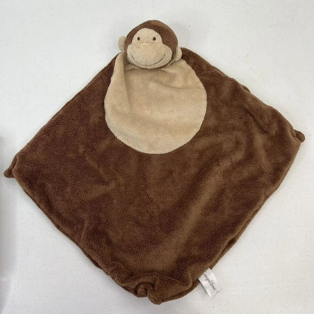 Angel‎ Dear Lovey Baby Security Blanket Plush Brown Tan Monkey Embroidered Face